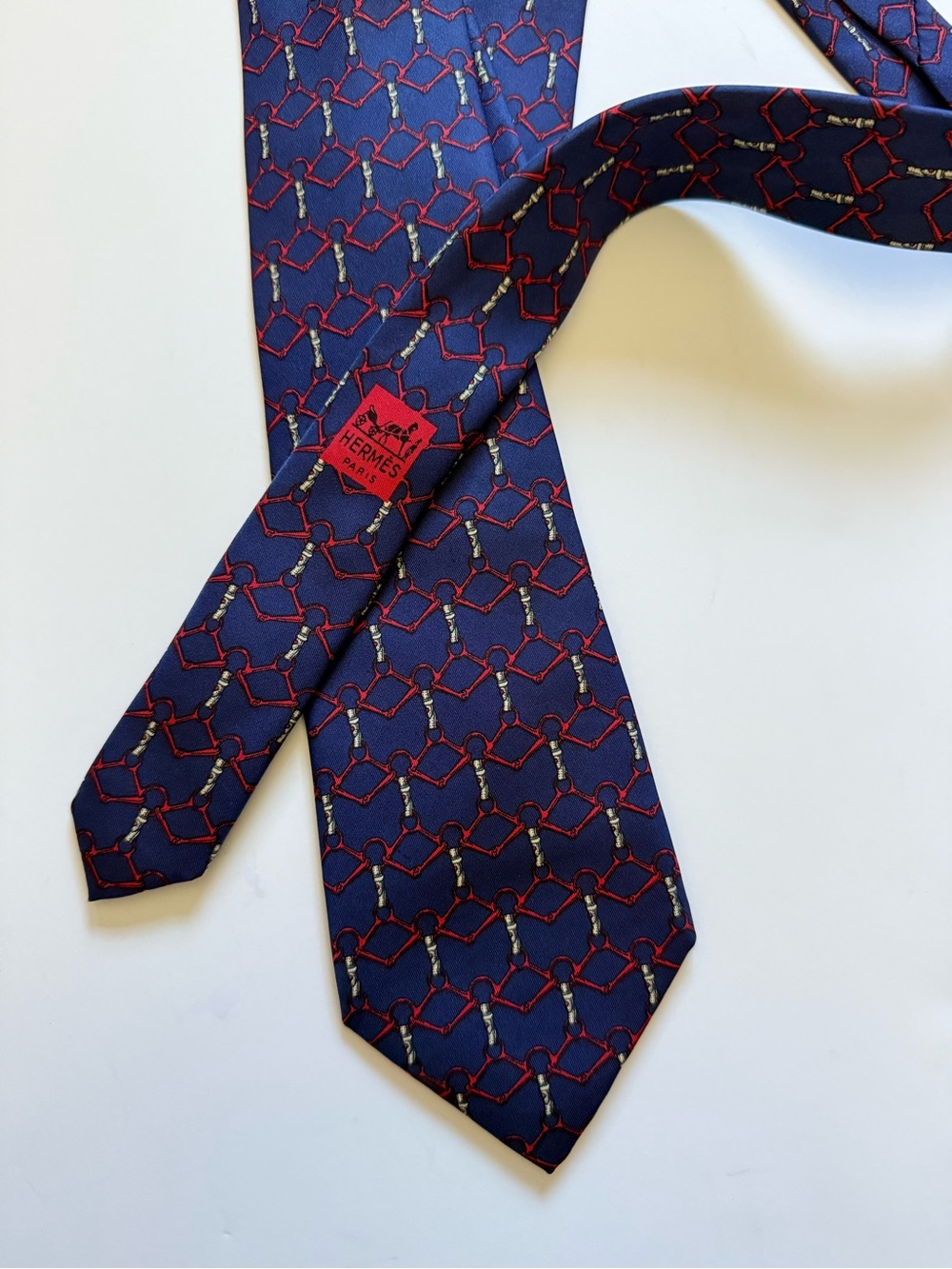 Vintage Hermès 690 OA Navy Red Equestrian 100% Silk Tie